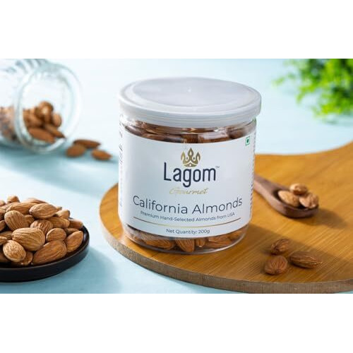 Lagom Gourmet California Almonds 200G | All Natural | No Preservatives | No Additives | Gluten Free | Vegan | Plant Based | Non Gmo | Nuts Dry Fruits | Badam