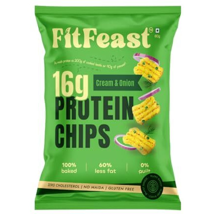 Fitfeast Cream And Onion Protein Chips | 16G Plant Protein Per Pack | Pack Of 6 | As Seen On Shark Tank