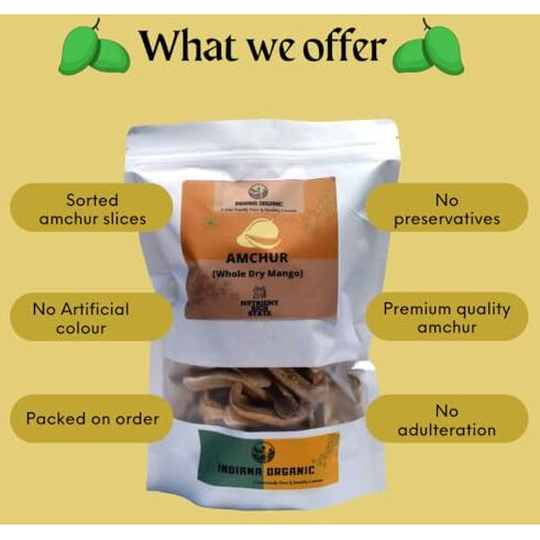 Indiana Organic Amchur Sabut | Whole Dry Raw Mango Slices - 300 Gram