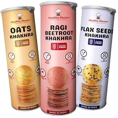 Healthy Master Roasted Khakhra Combo 300G (100G Each) | (Oats Khakhra,Flax Seeds Khakhra,Ragi Beetroot Khakhra) | Healthy Snacks