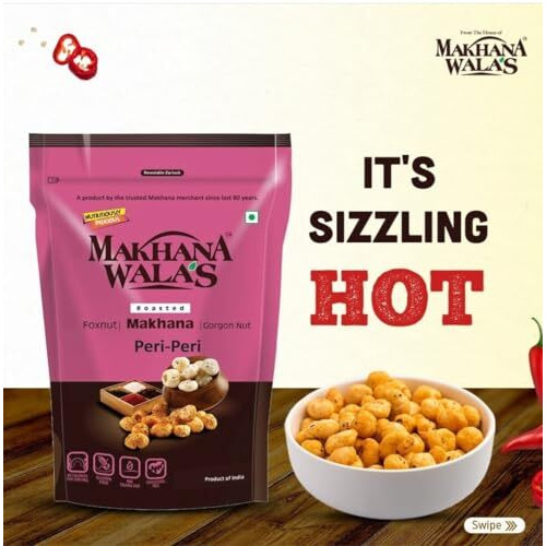 Makhanawala's Roasted & Flavoured Makhana (Foxnuts) | Gorgon Nut | Gluten Free Vegan Snacks | Healthy Diet Immunity Booster Snacks | Peri - Peri Flavored Makhana, Pack Of 3, 70 G Each.