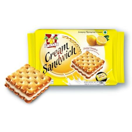 Samudra Lemon Flavour Cream Sandwich Biscuit | Cream Biscuits | Lemon Biscuits | Lemon Sandwich Biscuits- Pack Of 3 (190G Each)