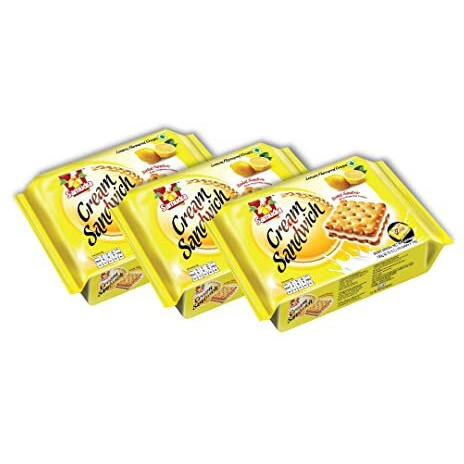 Samudra Lemon Flavour Cream Sandwich Biscuit | Cream Biscuits | Lemon Biscuits | Lemon Sandwich Biscuits- Pack Of 3 (190G Each)