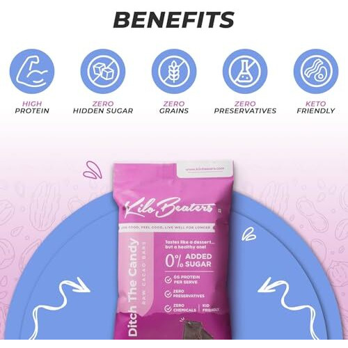 Kilobeaters Sugar Free Ditch The Candy Chocolate Almond Bar, Zero Sugar & Zero Preservatives - 50 Gm Each - (Pack Of 3)
