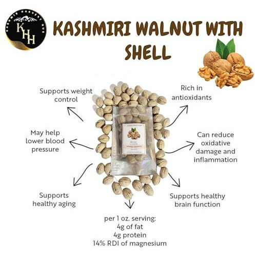 Kashmir Harvest Hub Kashmiri Walnuts - 500G | Paper Shell | A++ Grade | 100% Natural & Premium | Pure & Authentic | Organic | A++ Grade | Chemical Free | Direct From Kashmir