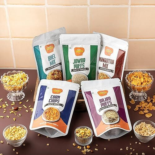 Tasty Giants Roasted Snacks Combo Pack Of 5 (560G) | Oil-Free Snacks | Roasted Namkeen Combo | Diet Snacks | Jowar & Bajra Puffs, Corn Chips, Navratan & Bhel Mix