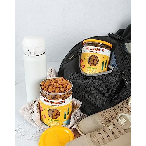 Promunch Roasted Soya Snack | Vegan | High-Protein | Healthy | Gluten-Free | Pack Of 2, Flavour Noodle Masala, 150 G Each