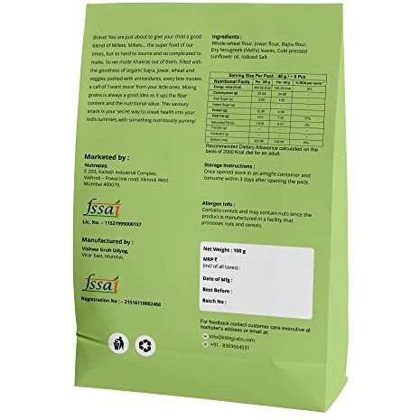 Little Grabs Jowar/ Bajra & Methi Millet Khakhra - 100Gm Each (Pack Of 4) With 12G Protein, 100% Natural Healthy Crispy Khakhra, Organic Cold-Pressed Sunflower Oil