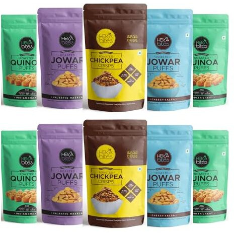 Heka Bites Roasted Assorted Snacks Combo (Pack Of 10) | Healthy Snacks| Snacks Box | Roasted | Gluten Free | Work From Home Snacks