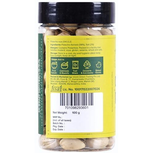 Urban Platter Roasted Salted California Pistachios, 100G [Lightly Salted | Premium California Pistachios In Shell | Rich In Fibre | Rich In Protein | Add To Fruit Salads, Oatmeals, Trail Mixes, Desserts, Baked Goods]