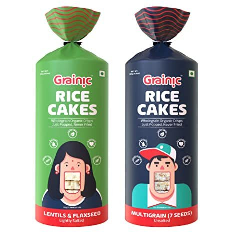 Grainic Brown Rice Cakes, Multigrain (Unsalted) And Lentils & Flaxseed (Lightly Salted) - Combo Pack Of 2 | Gluten Free And All Natural