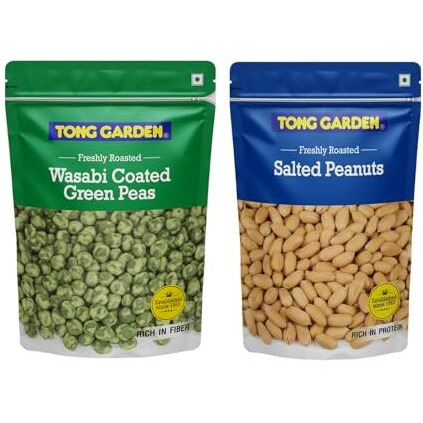 Tong Garden Wasabi Green Peas (450G) & Salted Peanuts (370G) Combo Pack | Healthy & Protein-Rich Snack | Perfect For Snacking Anytime And Anywhere