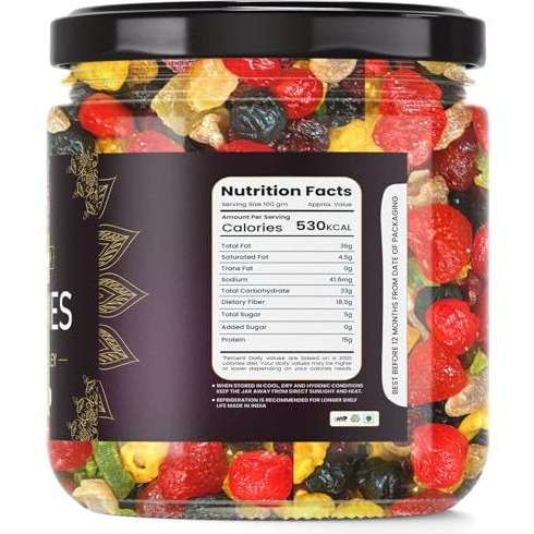 Lila Dry Fruits Berries Mix Medley 500 Grams | Premium Blend Of Dried Strawberries, Kiwi, Cranberries, Red Cherry, Blueberries, Golden Berries, Salted Amla Etc | Ideal For Snacking Perfect For Gifting