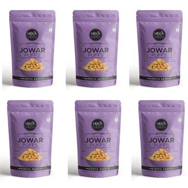 Heka Bites Roasted Jowar Puffs Majestic Masala - Pack Of 6 | 86 Kcal | Made With 80% Jowar| Healthy Snack| Sugar Free| Cholesterol Free| Gluten Free (40G X 6) (Pack Of 6)