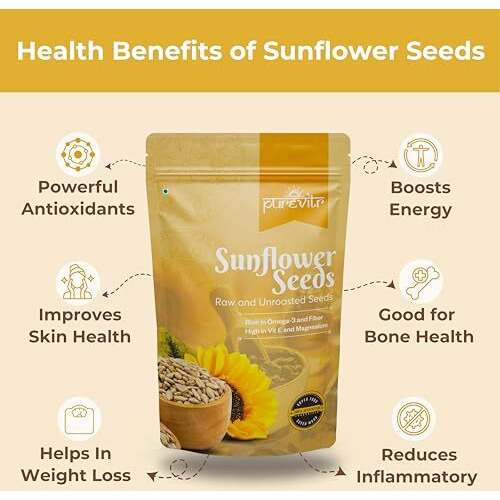 Purevitr Sunflower Seeds | 200G | Raw Sunflower Seeds For Eating | Protein-Rich, High In Vitamin E, Fiber & Antioxidants | Healthy Snacks | No Preservatives (Pack Of 1)