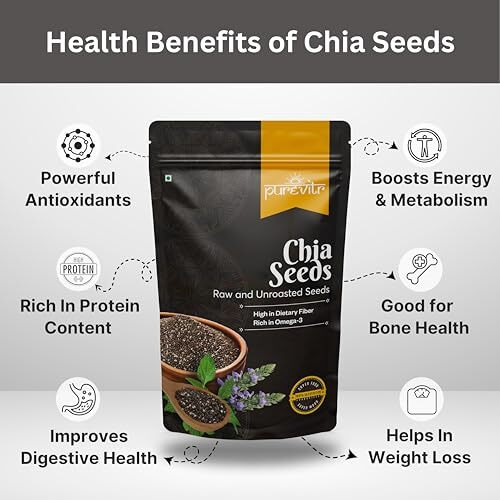 Purevitr Chia Seeds | 400G | Raw Chia Seeds For Eating | Protein Rich Superfood | Immunity Booster, High In Calcium, Fiber & Antioxidants | Healthy Snacks | No Preservatives (Pack Of 1)