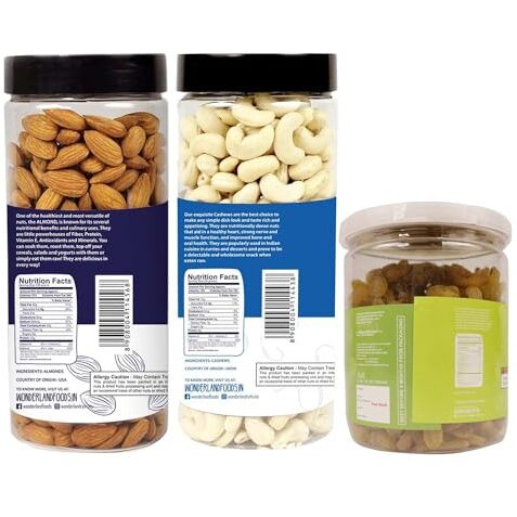 Wonderland Foods 1.2Kg Premium Dry Fruits Combo Pack Of Almonds 500G, Cashews 500G & Raisins 200G