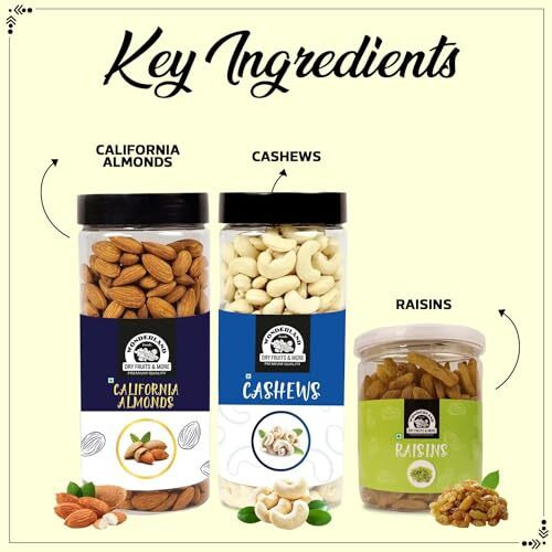 Wonderland Foods 1.2Kg Premium Dry Fruits Combo Pack Of Almonds 500G, Cashews 500G & Raisins 200G
