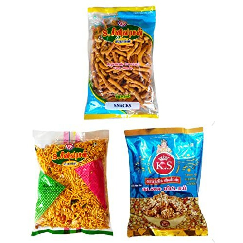 S Seenivasan Special Pepper Sev 250G | Special Big Mixture 250G | Kovilpatti Kadalai Mittai 250G - Pack Of 3 (750G)