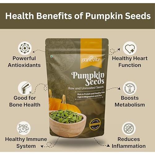 Purevitr Pumpkin Seeds | 200G | Raw Aaa Grade Seeds For Eating | Protein Rich Superfood | Immunity Booster, High In Fiber & Antioxidants | Healthy Snacks | No Preservatives (Pack Of 1)