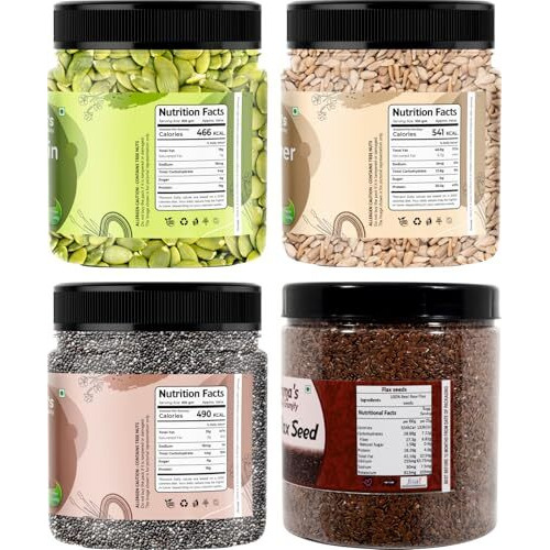 Mumma's Home Gramity 4 X 1Kg Each (Total 4Kg) 100% Natural Pumpkin, Sunflower, Chia, Flax Seeds With High Dietary Fiber Seeds Rich In Magnesium
