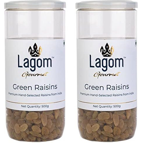 Lagom Gourmet Seedless Green Raisins 1 Kg | All Natural | No Preservatives | No Added Sugar | Gluten Free | Vegan | Plant Based | Non Gmo | Raisins Dry Fruit | Kismis | Kishmish