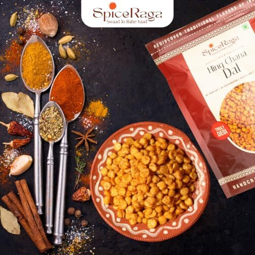 Spiceraga | Hing Chana Dal Pack Of 5 | No Palm Oil | Pure Groundnut Oil | No Trans Fat | Crispy & Spicy Teatime Snack | Healthy Namkeen Snack | 100% Natural Ingredients | 160G Each