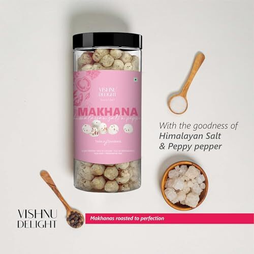 Vishnu Delight Makhana Jar Combo - Himalayan Salt & Pepper, Tomato Twist, & Peri Peri Flavors Rosted (Includes Lotus Seeds Phool Makhana & Gorgon Nut Puffed Kernels) (Pack Of 3, 90G Each)