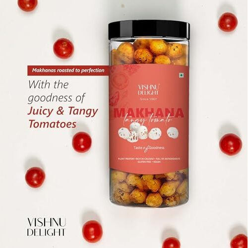 Vishnu Delight Makhana Jar Combo - Himalayan Salt & Pepper, Tomato Twist, & Peri Peri Flavors Rosted (Includes Lotus Seeds Phool Makhana & Gorgon Nut Puffed Kernels) (Pack Of 3, 90G Each)