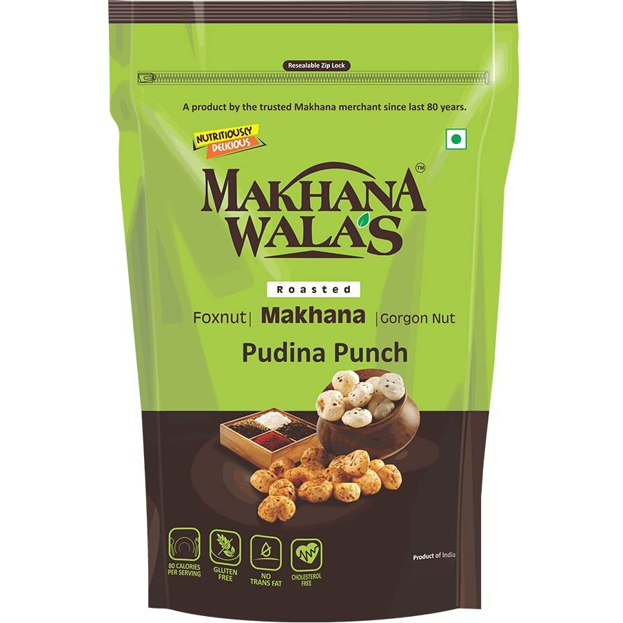 Makhana Wala's Tangy Tasty Roasted & Flavoured Makhana (Foxnuts)/ Gorgon Nut/ Lotus Seeds | Combo Of Pudina Punch + Peri-Peri + Spicy Indiana + Salt & Pepper | Pack Of 4, 70 G Each.