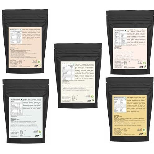 Pronatural 5-Seeds Combo Pack  Chia, Basil, Flax, Halim & Sesame Seeds, 100G Each (Total 500G)  Nutrient-Dense Superfood, High In Protein, Fiber, Omega-3 & Antioxidants For Digestion & Immunity.