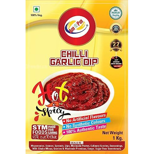 Am 2 Pm - Chilli Garlic Dip Spicy Sauce Or Dip | No Added Aritifical Colours & Flavours | Dip For Veg Or Non Veg Fast Food Snacks - 1Kg