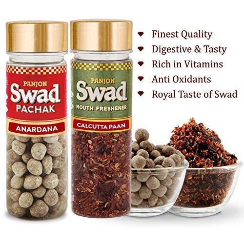Panjon Swad Anardana & Calcutta Paan Pachak (Mukhwas Mouth Fresheners) 2 Bottles, 230G