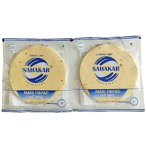 Sahakar Black Pepper Urad Papad (Medium Spicy) 400 Grams (2 Pack Of 200 Grams)