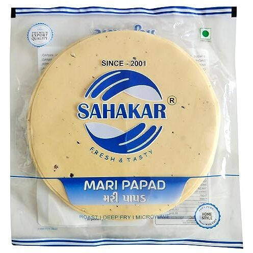 Sahakar Black Pepper Urad Papad (Medium Spicy) 400 Grams (2 Pack Of 200 Grams)