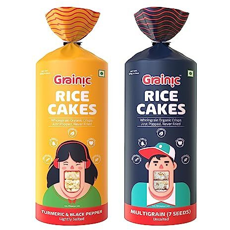 Grainic Organic Wholegrain Brown Rice Cakes, Turmeric & Black Pepper (Lightly Salted) And Multigrain (Unsalted) - Combo Pack Of 2 | Gluten Free And All Natural