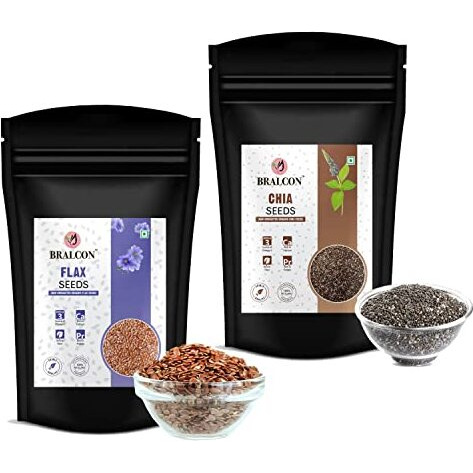 Bralcon Raw Organic Seeds Combo (Flax Seeds -100G, Chia Seeds -100G) | Unroasted Mix Seeds For Eating| Rich In Omega 3, Fiber, Calcium & Protein For Weight Loss| Diet Snacks