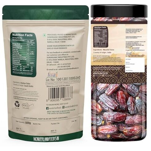 Wonderland Foods 900G Premium Dates Combo Of Arabian Dates 500G & Mazafati Dates 400G Combo | Healthy & Nutritious Soft Khajoor, Khajur Rich In Iron, Fibre & Vitamins