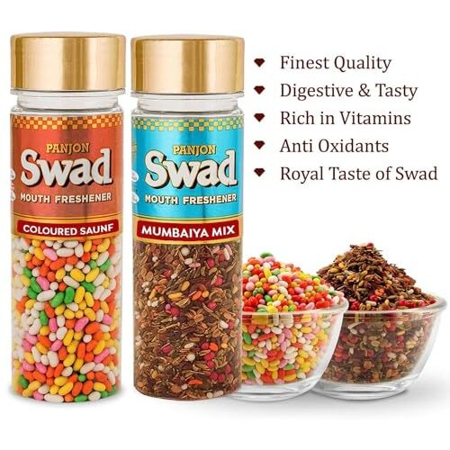 Panjon Swad Coloured Saunf & Specail Mumbaiya Mix (Mukhwas Mouth Fresheners) 2 Bottles, 310G