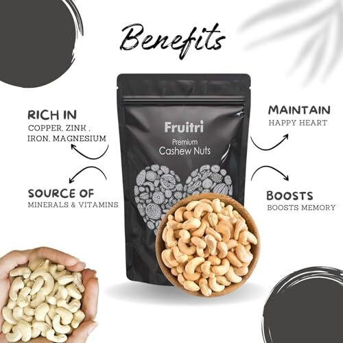 Fruitri Premium Whole Cashews 500G | Natural Whole Crunchy Cashew Nuts | Premium Kaju Nuts Dry Fruit | Nutritious & Delicious | Gluten Free & Plant Based Protein | W320