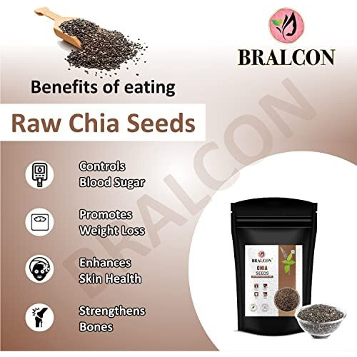Bralcon Raw Unroasted Organic Chia Seeds - 100Gm |Chia Seeds For Eating With Omega 3 And Rich In Fiber, Calcium & Protien | Anti Oxidant | Healthy Superfood