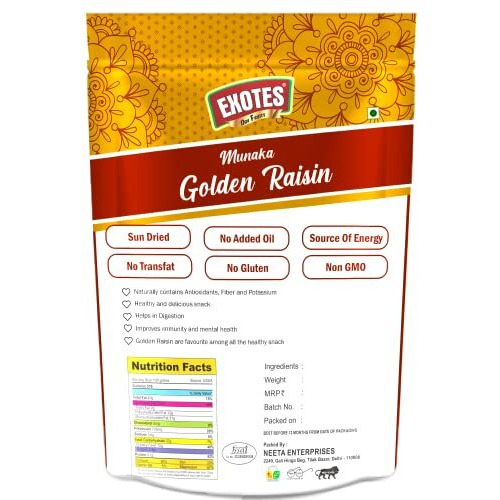 Exotes, Golden Raisin Munakka Pouch Gpack Of 4X250S, Natural, 1000 Gram
