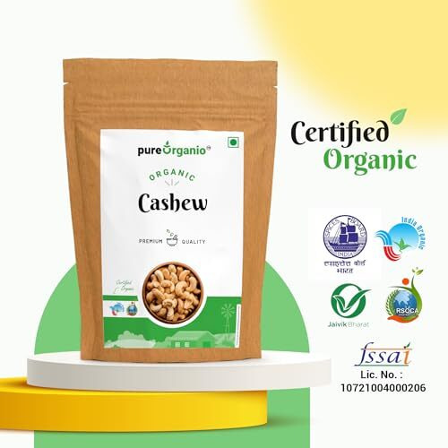 Pure Organio Organic Cashew Nuts W320 - Raw Organic Cashews (Kaju) - Npop Organic Certified (Raw Cashew Nuts, 200 Gm)
