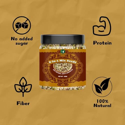 Natureonus 8-In-1 Raw Seeds Mix 350G | Healthy Seeds | Healthy Snacks | 100% Natural | Mix Seeds For Eating | Diet Snacks [Raw Sunflower Seeds, Pumpkin Seeds, Flax Seeds, White And Black Sesame Seeds, Watermelon Seeds, Chia Seeds & Halim Seeds]