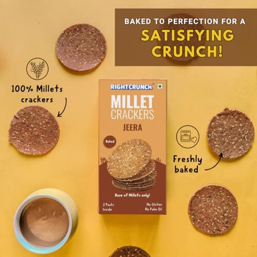 Rightcrunch Millet Crackers Gluten Free & Baked With High Protein & Fibre. Pack Of 3 Jeera Flavour - Healthy Crackers, Healthy Chai Time Snacks, 300G.