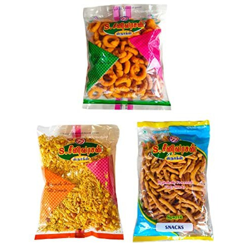 S Seenivasan Special Mixture 250G | Special Andhra Muruku 250G | Special Pepper Sev 250G - Pack Of 3 (750G)