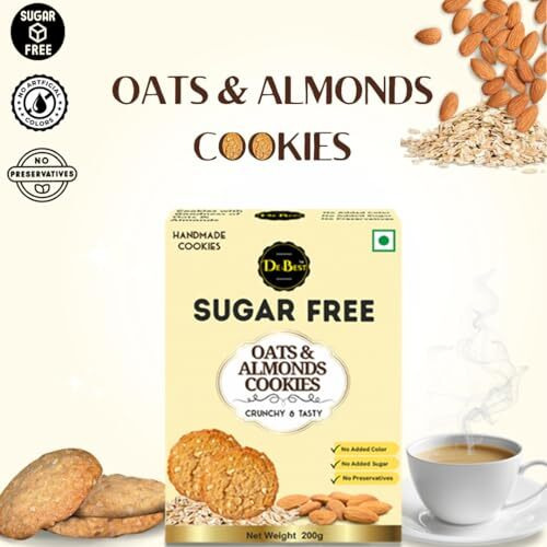 De Best Sugar Free Oats & Almonds Cookies | Sugar Free | No Added Color | Premium Handmade Cookies | Tasty & Crunchy | Eggless Cookies | 200 Grams - Nil