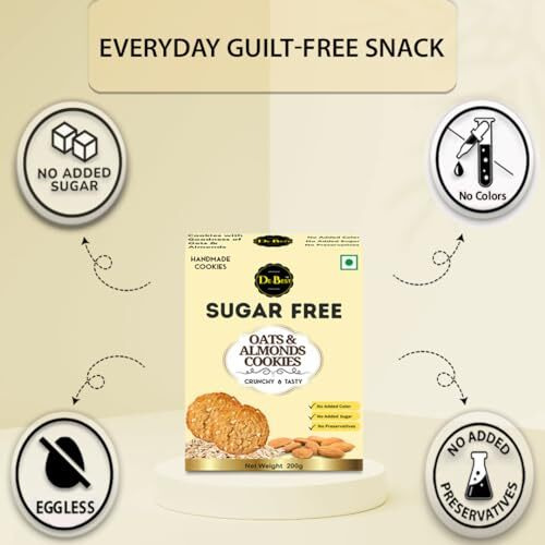 De Best Sugar Free Oats & Almonds Cookies | Sugar Free | No Added Color | Premium Handmade Cookies | Tasty & Crunchy | Eggless Cookies | 200 Grams - Nil