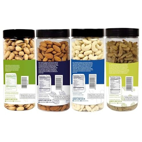 Wonderland Foods 2Kg (500G X 4) Dry Fruits Combo Pack Of 4 | Almonds (Np), Cashews (W-320) Mangalore Quality, Roasted & Salted Pistachios And Raisins Jar