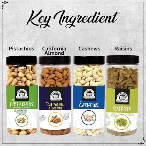 Wonderland Foods 2Kg (500G X 4) Dry Fruits Combo Pack Of 4 | Almonds (Np), Cashews (W-320) Mangalore Quality, Roasted & Salted Pistachios And Raisins Jar